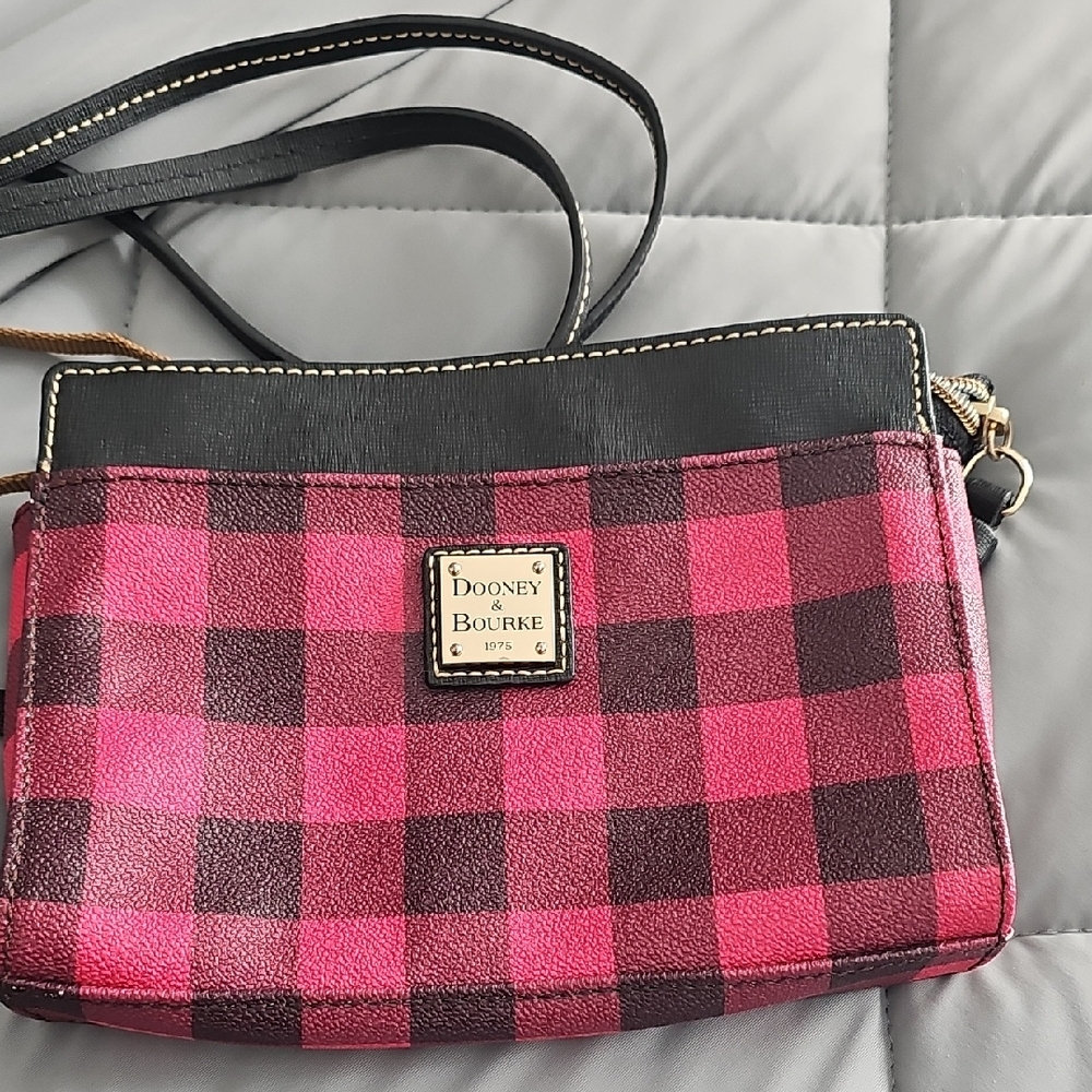 Dooney & Bourke Pink and Black Plaid Crossbody Bag